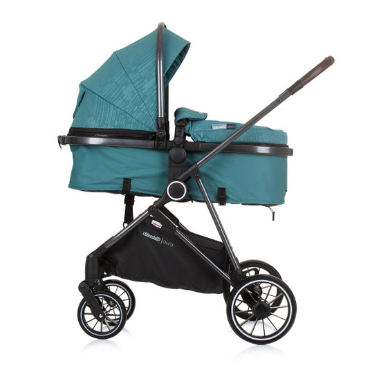 Chipolino aura opvouwbare 3-in-1 kinderwagen met luiertas teal petrolblauw zwart