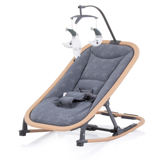 Load image into Gallery viewer, Chipolino velvet opvouwbare wipstoel met mobiel graphite wood grijs beige
