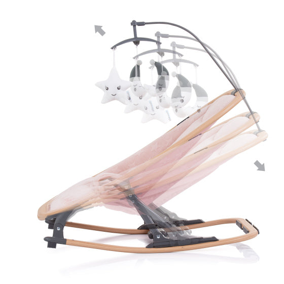 Load image into Gallery viewer, Chipolino velvet opvouwbare wipstoel met mobiel rose water wood roze
