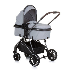 Chipolino aura opvouwbare 3-in-1 kinderwagen met luiertas ash grijs zwart