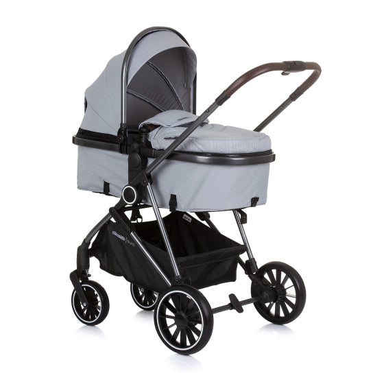 Load image into Gallery viewer, Chipolino aura opvouwbare 3-in-1 kinderwagen met luiertas ash grijs zwart
