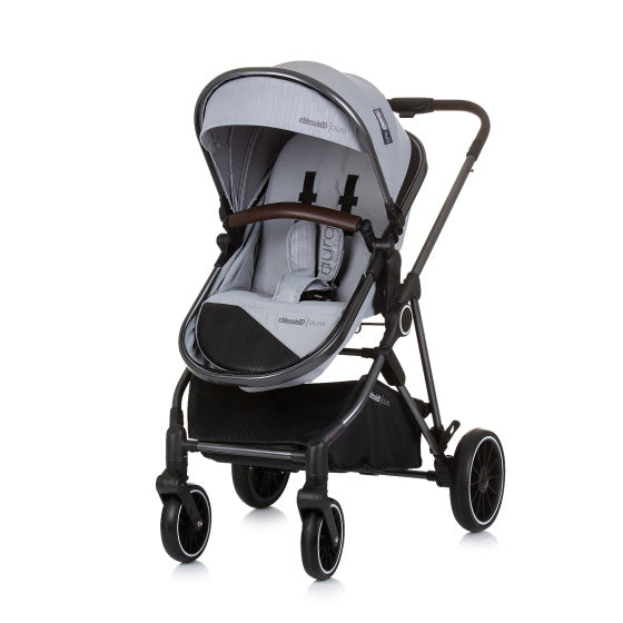 Load image into Gallery viewer, Chipolino aura opvouwbare 3-in-1 kinderwagen met luiertas ash grijs zwart
