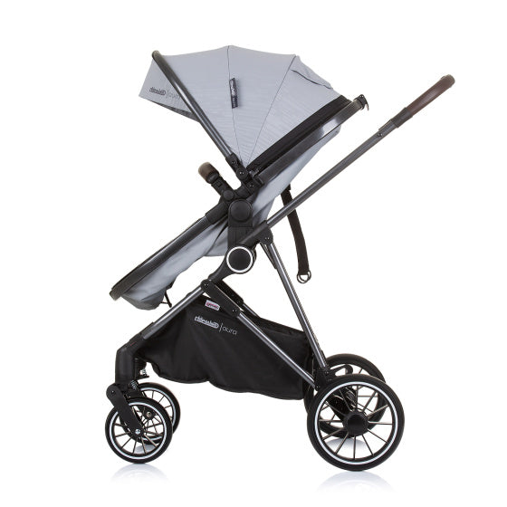 Load image into Gallery viewer, Chipolino aura opvouwbare 3-in-1 kinderwagen met luiertas ash grijs zwart
