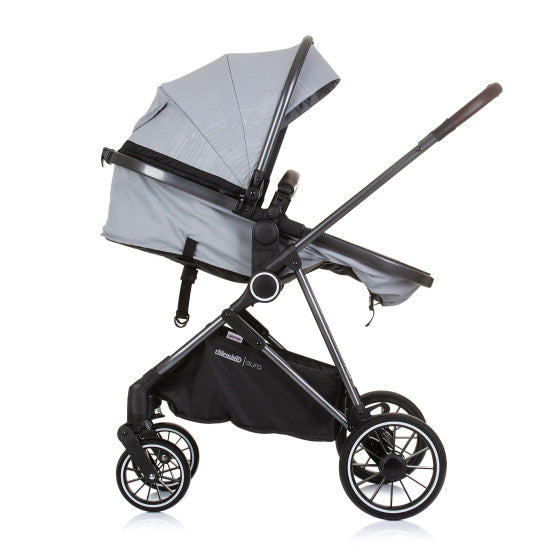 Load image into Gallery viewer, Chipolino aura opvouwbare 3-in-1 kinderwagen met luiertas ash grijs zwart
