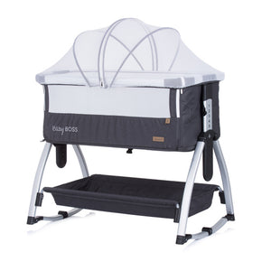 Chipolino baby boss co-sleeper met schommelfunctie klamboe anthracite grijs zilver
