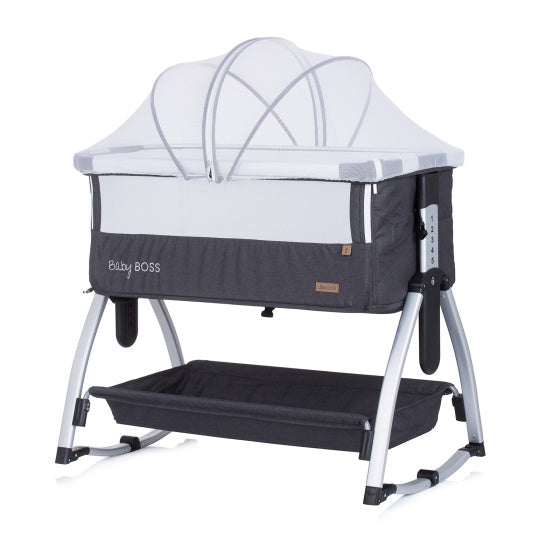 Load image into Gallery viewer, Chipolino baby boss co-sleeper met schommelfunctie klamboe anthracite grijs zilver
