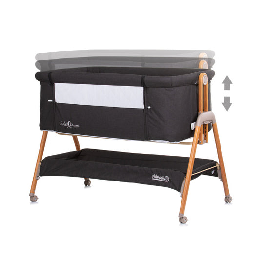 Chipolino sweet dreams co-sleeper met opklapbare zijkant graphite wood antraciet