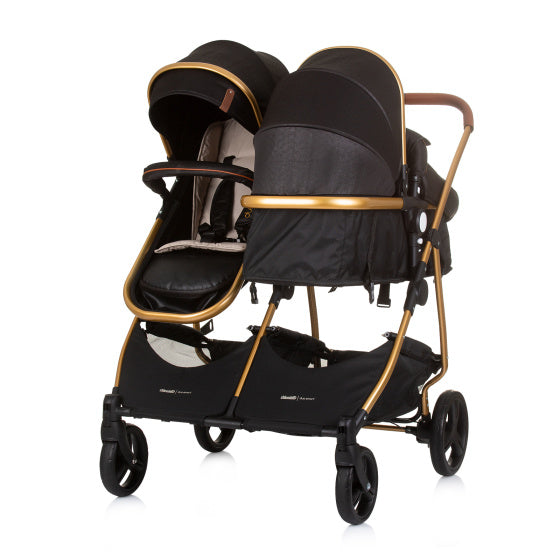 Load image into Gallery viewer, Chipolino duo opvouwbare kinderwagen voor 2 obsidian gold zwart
