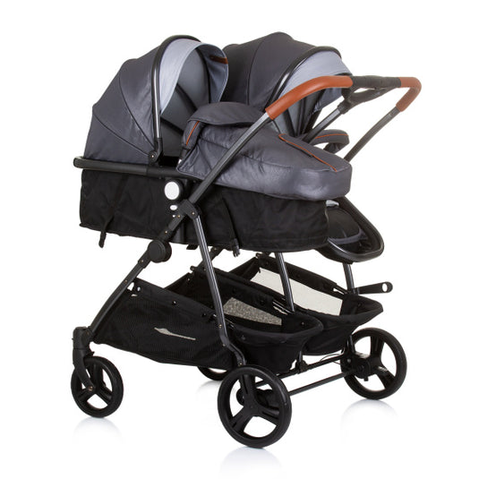 Chipolino duo opvouwbare kinderwagen voor 2 silver grijs zwart