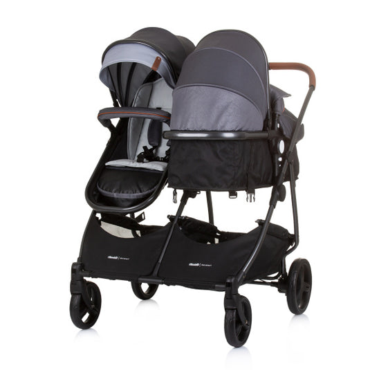 Chipolino duo opvouwbare kinderwagen voor 2 silver grijs zwart