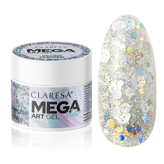 Claresa megastar silver flicker uv led art gel 10gr.