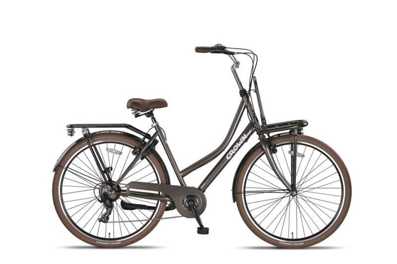 Load image into Gallery viewer, Crown berlin 28 inch 53 cm dames 7v v-brakes grijsbruin
