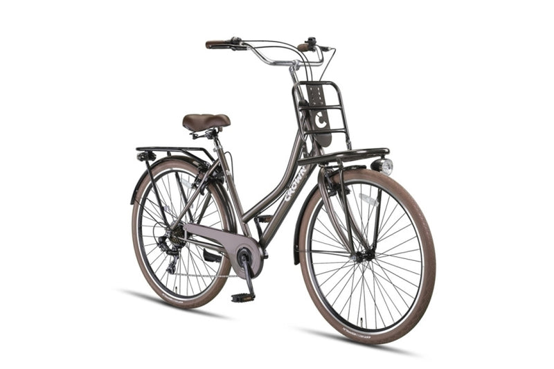 Load image into Gallery viewer, Crown berlin 28 inch 53 cm dames 7v v-brakes grijsbruin
