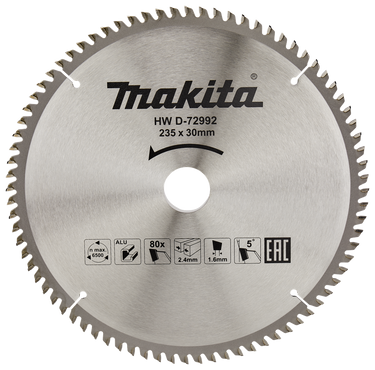 Makita cirkelzaagblad voor aluminium | standaard | ø 235mm asgat 30mm 80t - d-72992