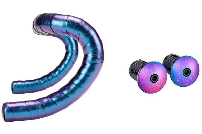 Afbeelding laden in galerijviewer, Supacaz Super sticky kush bling stuurlint oil slick inclusief aluminium stuurplug
