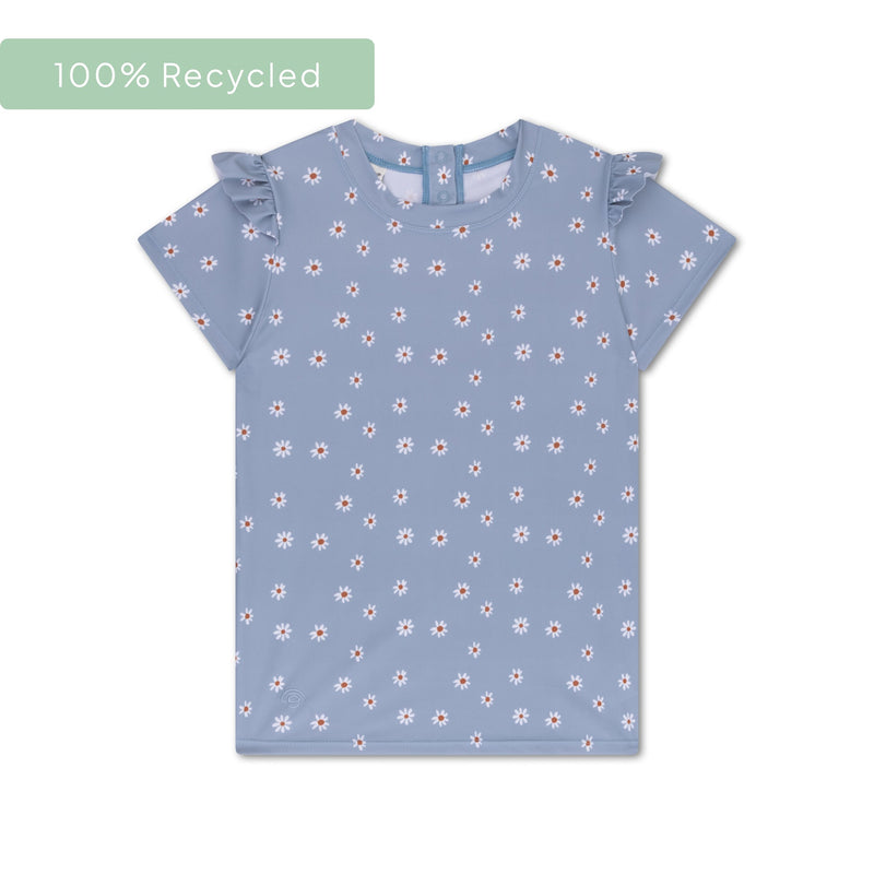 Load image into Gallery viewer, Daisy flower | blauw uv zwemshirt met korte mouwen
