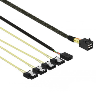 Delock mini sas hd sff-8643 > 4x sata 7 pin reverse + sideband kabel (zwart, 0,5 meter)