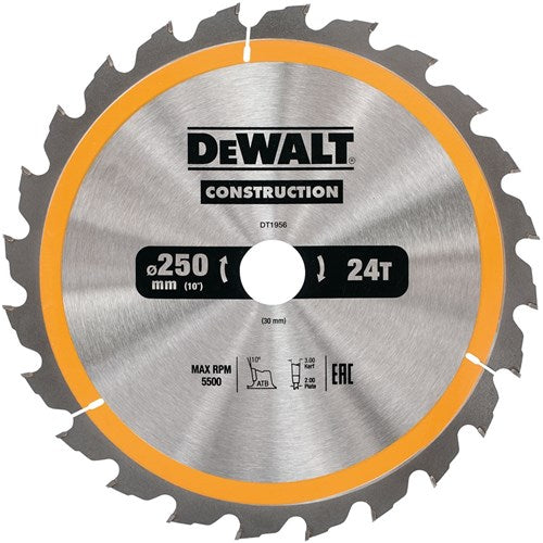 Dewalt accessoires cirkelzaagblad 250x30x24t, positief 10°, kerf 3mm - dt1956-qz