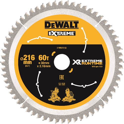 Dewalt accessoires extreme runtime cirkelzaagblad 216mm x 30mm 60t - dt99570-qz
