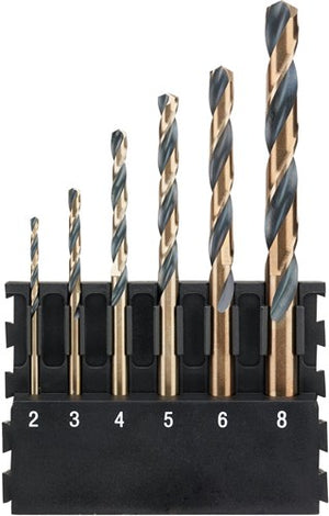 Dewalt accessoires houder + black gold ronde schacht metaalboren | 6 stuks | 2 mm, 3 mm, 4 mm, 5 mm, 6 mm, 8 mm - dt70828-qz - dt70828-qz