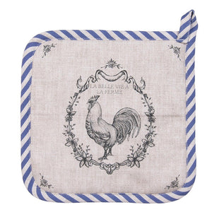 Clayre eef pannenlap haan beige blauw 20x20cm