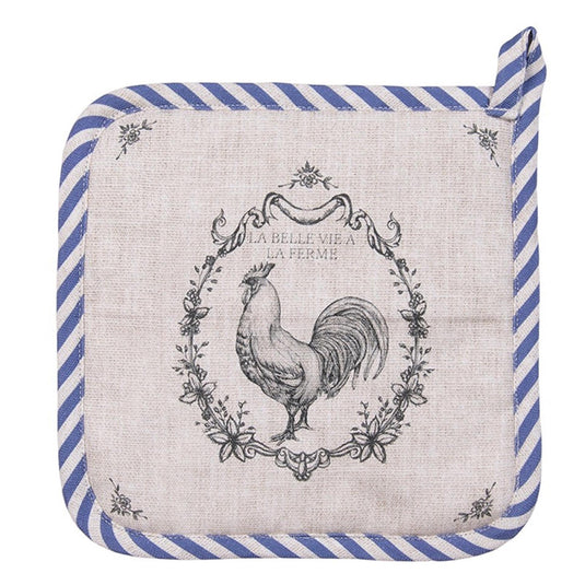 Clayre eef pannenlap haan beige blauw 20x20cm