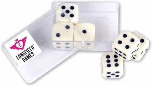Engelhart dobbelstenen 6 stuks – wit – 16 mm – kunststof opbergdoosje – set dobbelstenen voor bordspellen –