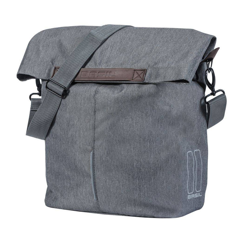 Chargez l'image dans la visionneuse de la galerie, Basil City Shopper - fietsshopper, grijs melee, 14-16L, vegan leder, waterkerende vouwsluiting, reflectie
