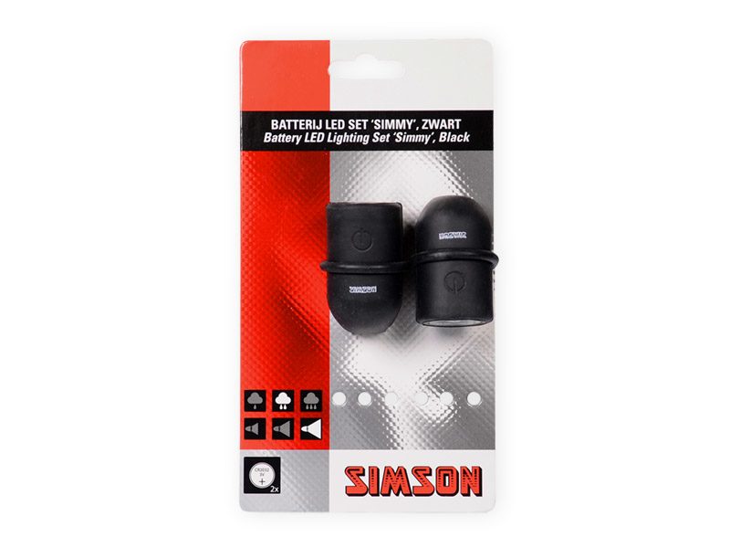 Load image into Gallery viewer, Simson verlichtingsset Simmy incl.batterijen zwart op kaart
