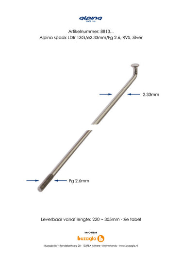 Alpina Spaken 13G (2,34mm) 266mm RVS (P36)