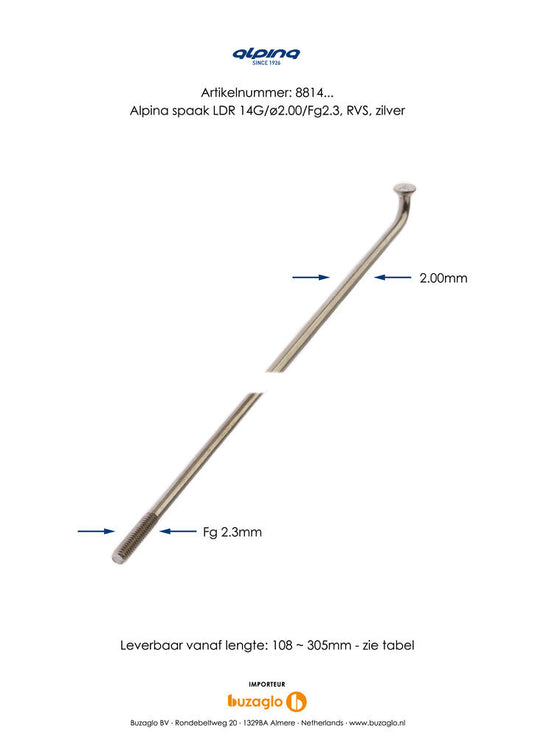 Alpina spaken 286-14 ø2.00mm fg 2.3 rvs - zilver (144 stuks) 1