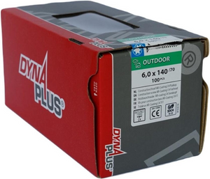 Dynaplus constructieschroef ar-coating platkop deeldraad +snijpunt torx tx30 6.0x140 70 | 100 stuks - 0281.08.51001