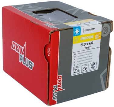 Dynaplus houtbouwschroef verzinkt tellerkop voldraad +snijpunt torx tx30 6.0x60 | 100 stuks - 0286.01.50001