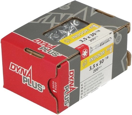Afbeelding laden in galerijviewer, Dynaplus mdf-schroef verzinkt platkop deeldraad-75° torx tx15 3.5x30 18 | 200 stuks - 0287.01.17201

