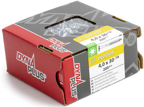 Cargue la imagen en el visor de la galería, Dynaplus unischroef spaanplaatschroef verzinkt platkop deeldraad torx tx20 4.0x30 18 | 200 stuks - 0281.01.25202
