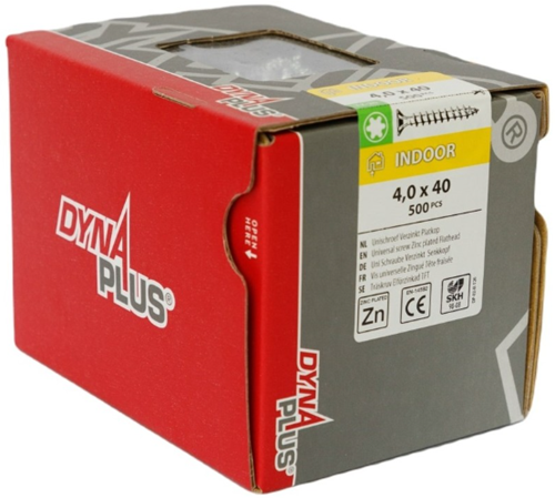 Cargue la imagen en el visor de la galería, Dynaplus unischroef spaanplaatschroef verzinkt platkop deeldraad torx tx20 4.0x40 24 | 500 stuks - 0281.01.25604
