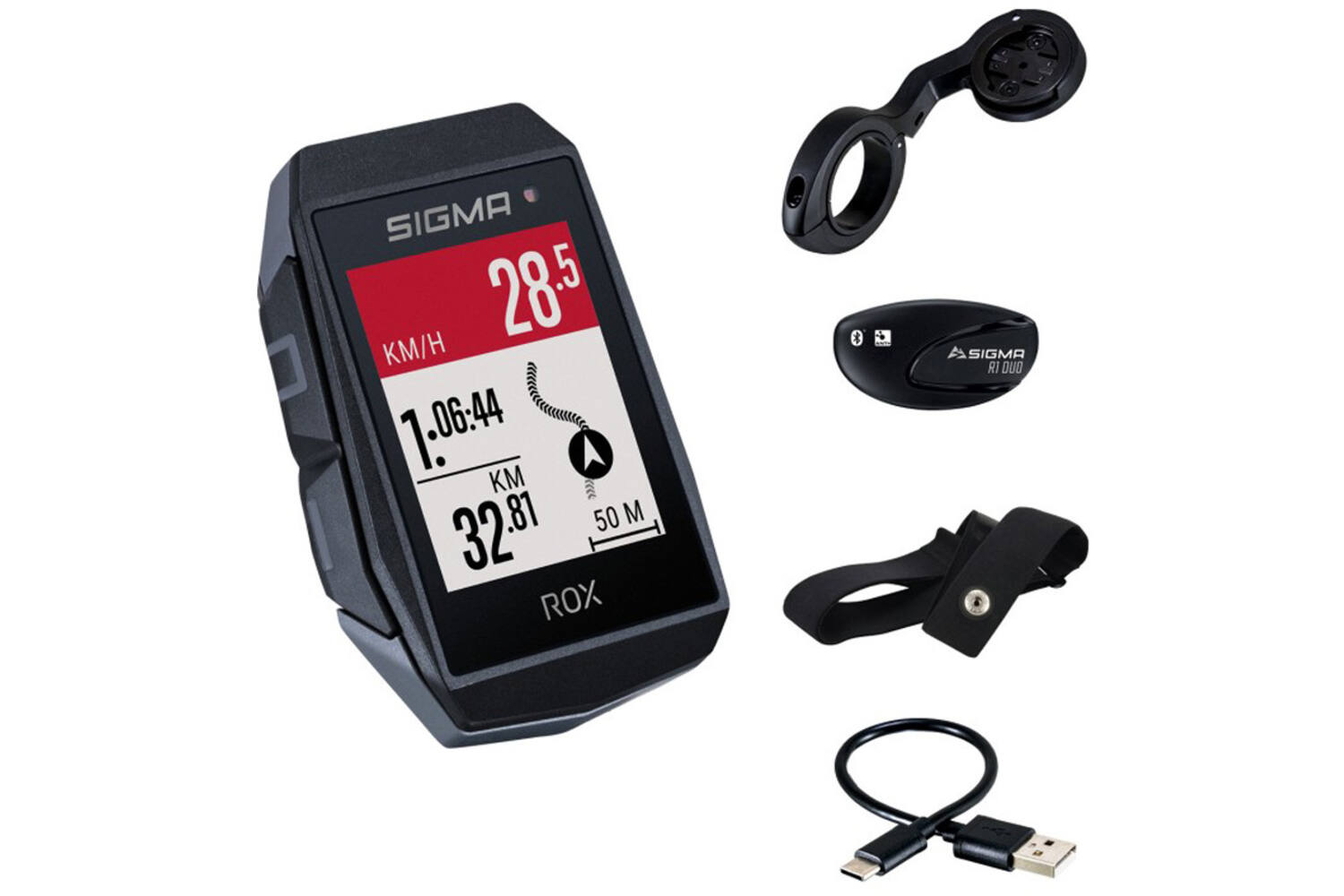 Sigma fietscomputer Rox 11.1 Evo GPS HR top mount set zwart
