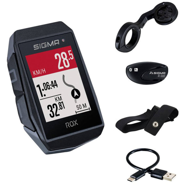 Sigma fietscomputer Rox 11.1 Evo GPS HR top mount set zwart