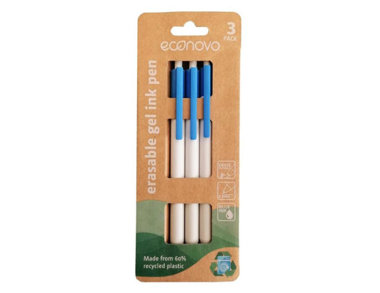 Econovo gelpennen - uitwisbaar - blauw - 3 stuks