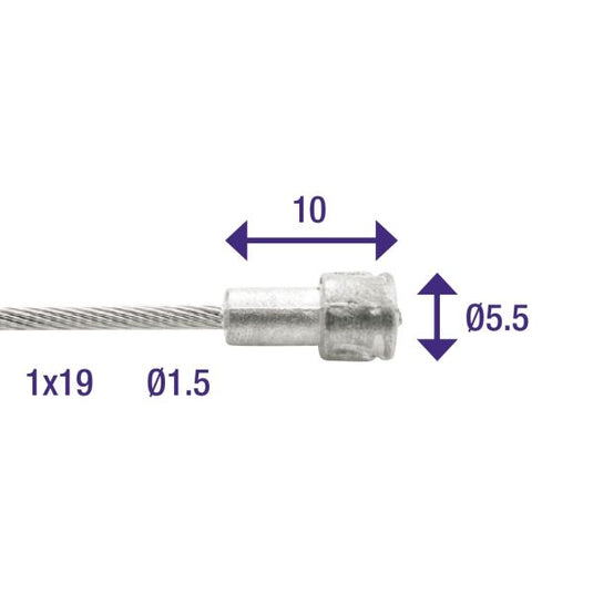Rem binnenkabel Elvedes 2000mm RVS ø1,5mm V-nippel (100 stuks)