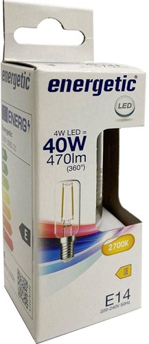 Enzo energetic led buislamp t25 e14 4-40w 2700k filament helder - 2720030