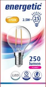 Cargue la imagen en el visor de la galería, Enzo energetic led kogel e14 2,1-25w 2700k filament helder - 2720210
