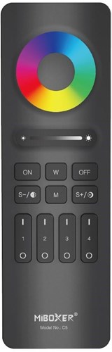 Cargue la imagen en el visor de la galería, Enzo rgb-cct afstandsbediening | 2.4g | 4-zones | mat zwart design | miboxer mi-light 2.0 | c5 | excl. 2 x aaa batterij - led0229

