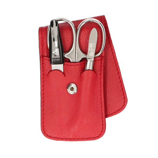 Erbe solingen 3-delige manicure etui met drukknoopsluiting rood (erbe9014)
