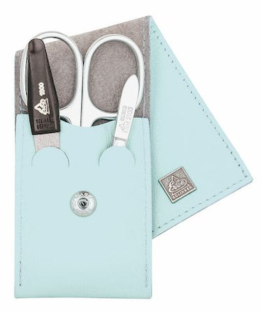 Erbe solingen 3-delige manicure etui met drukknoop sluiting zacht blauw (erbe9670)