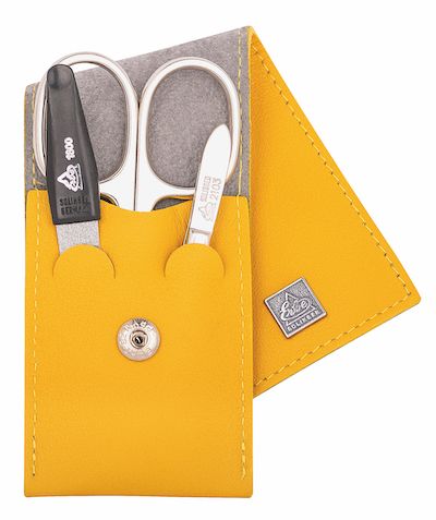 Erbe solingen 3-delige manicure etui met drukknoop sluiting mosterd geel (erbe9671)