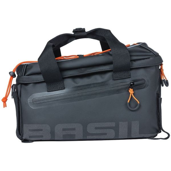 Afbeelding laden in galerijviewer, Basil Miles Bagagedragertas - sportieve fietstas voor heren en dames - zwart oranje - waterdicht - 7 liter
