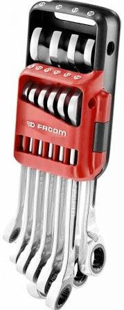 Facom set 10 snelle anti slip steekringratelsleutels, metrisch, in houder - 467br.jp10pb