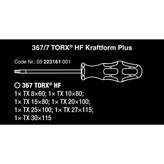 Wera 367 7 torx hf-schroevendraaierset kraftform plus + rek (zwart groen, 7-delig)