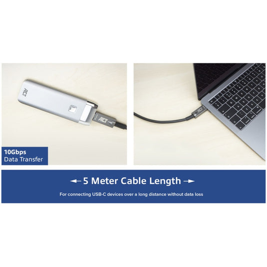 Act connectivity usb-c 3.2 gen2 active optical cable (aoc) aansluitkabel (grijs zwart, 5 meter)